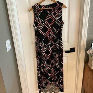Alfani - Geometric Hi Lo Sleeveless Maxi Dress - Black - Ladies Size Small